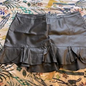 Plus Size Mini Leather Skirt with Ruffle Hem